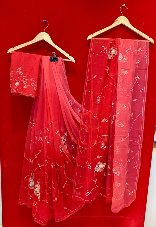 Coral Ombre Diamond Chiffon Saree