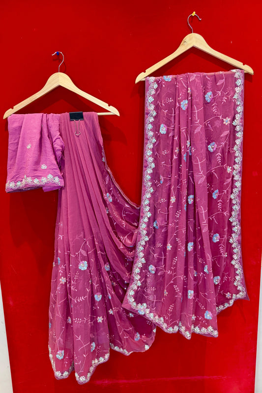 Designer Onion Diamond Chiffon Saree