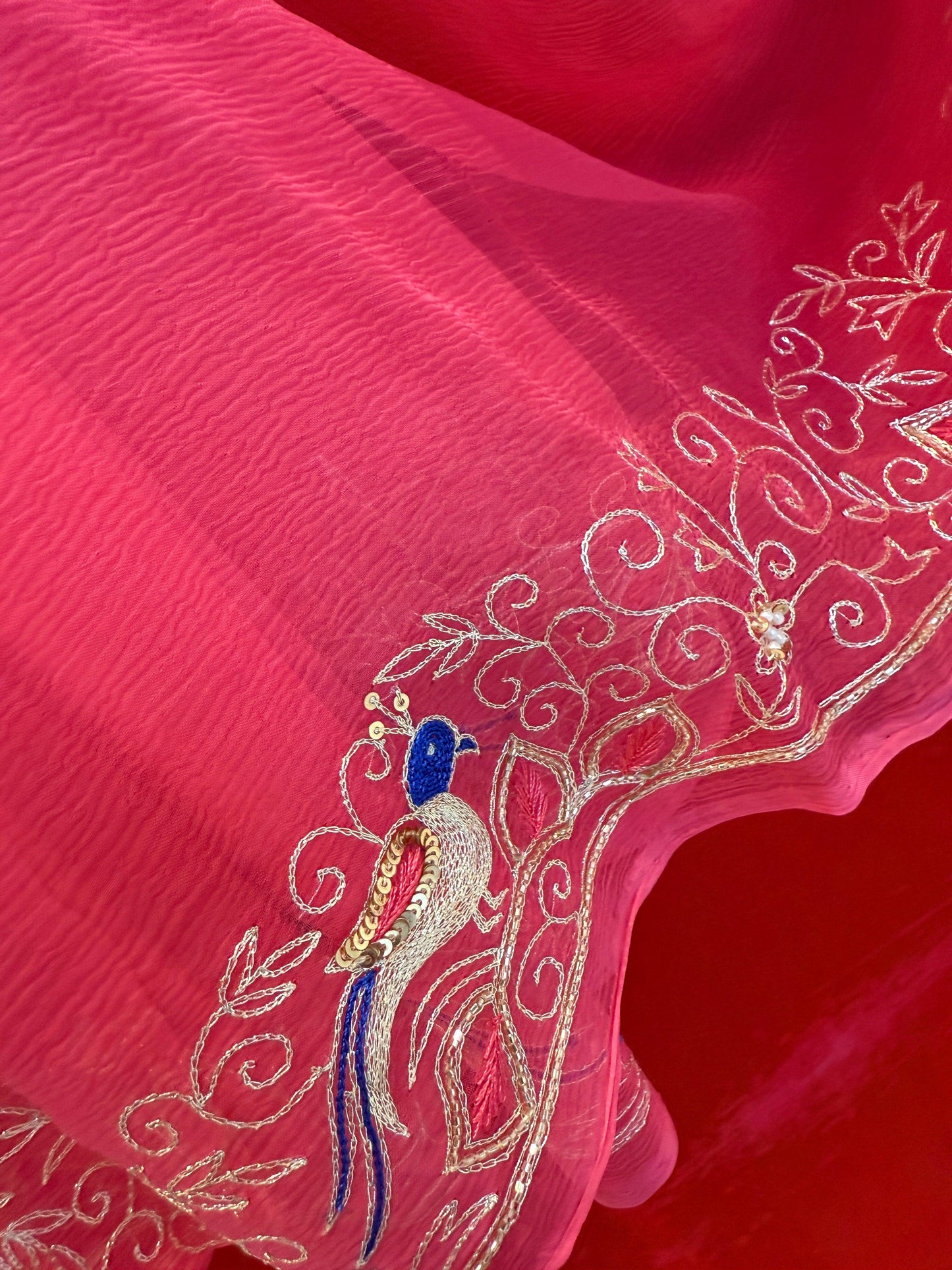 Gajri Peacock Diamond Chiffon Saree