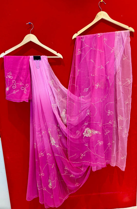 Pink Ombre Diamond Chiffon Saree