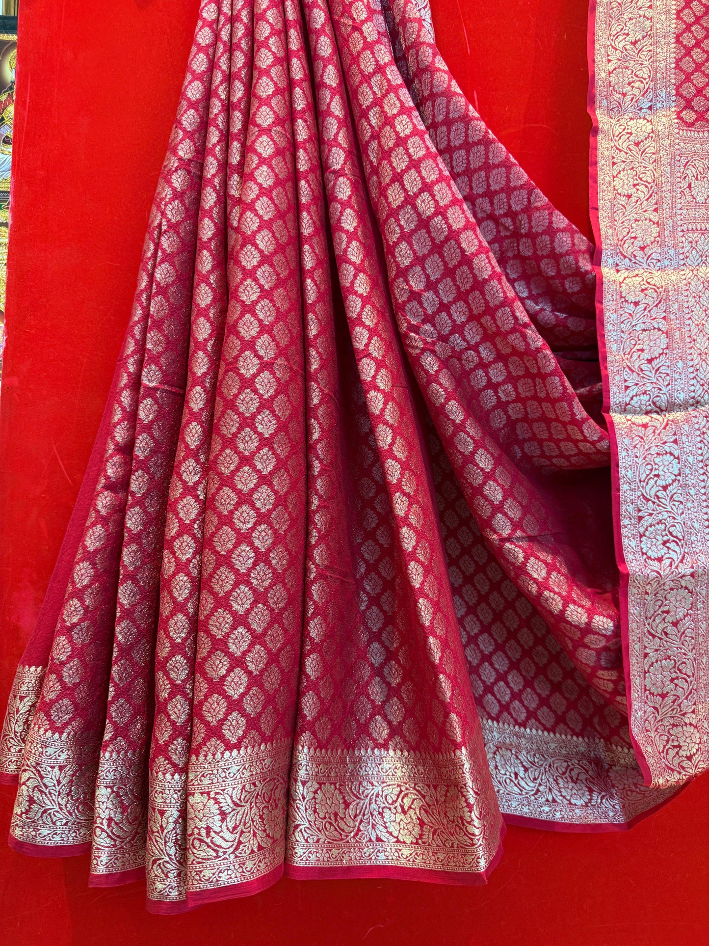 Magenta Chinon Self Zari Saree