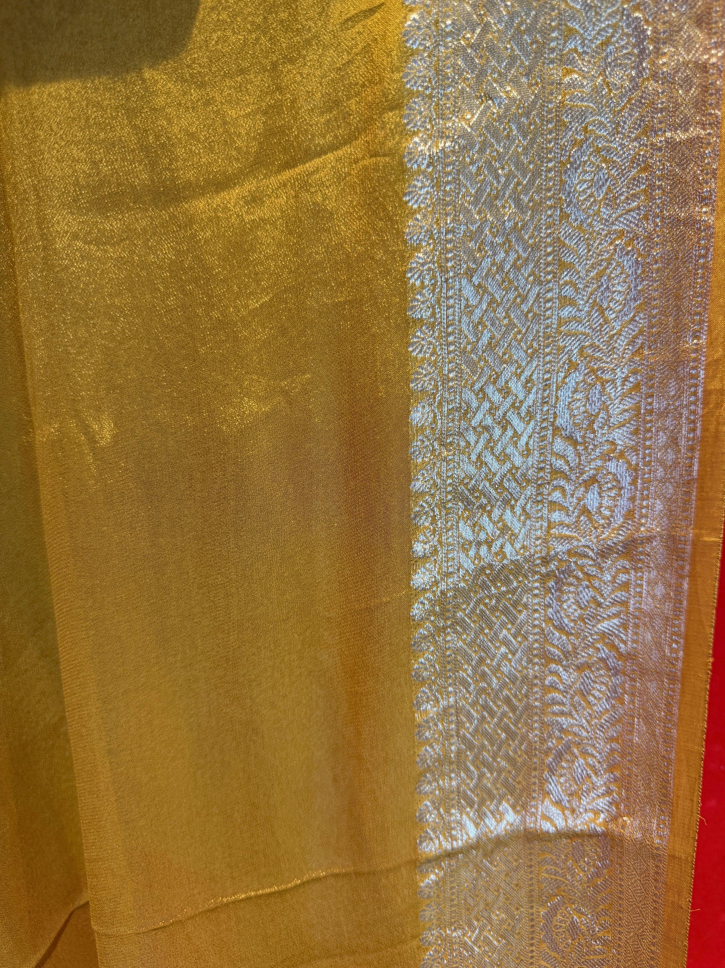 Golden Chinon Self Zari Saree