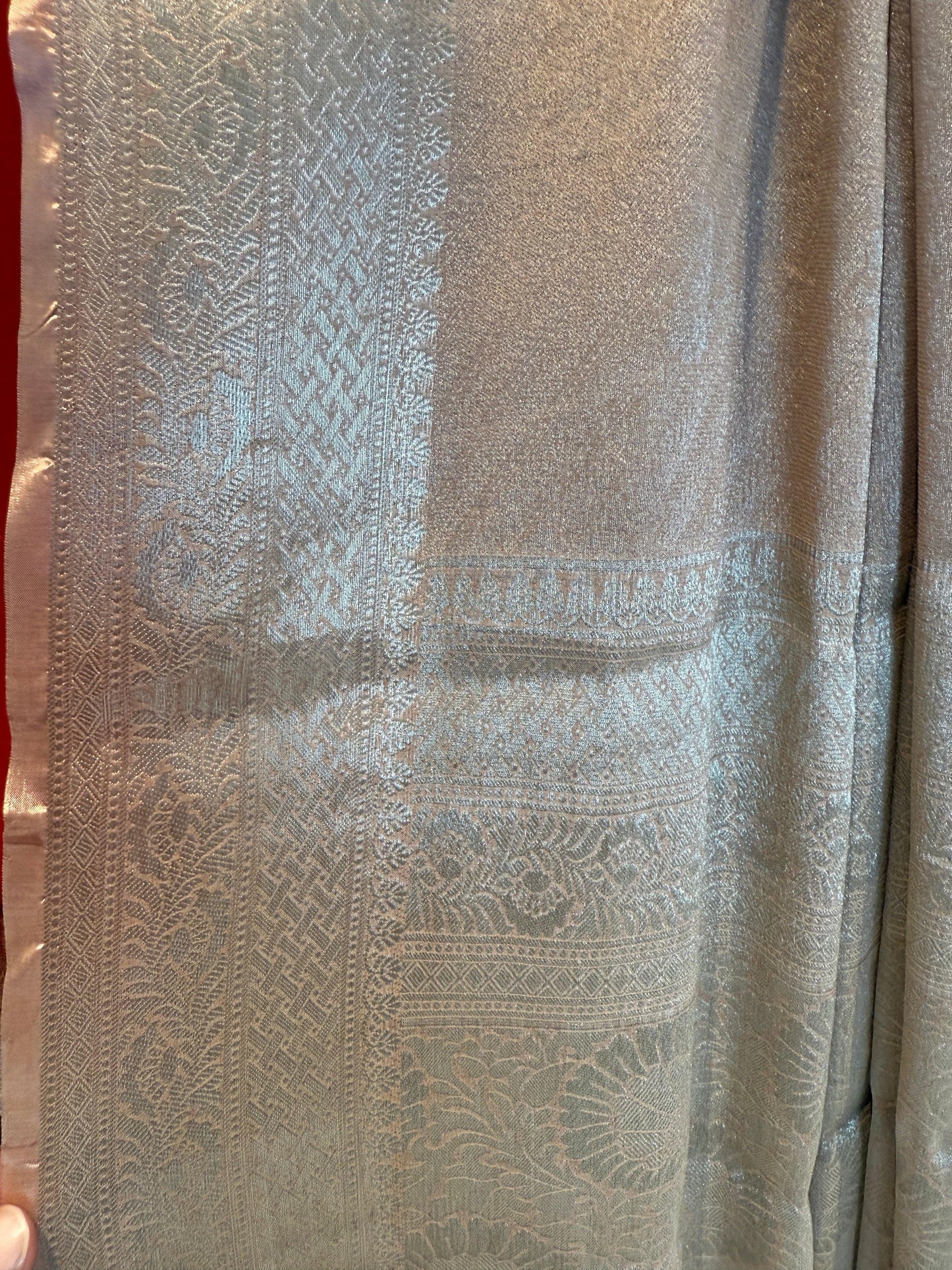 Beig Chinon Self Zari Saree