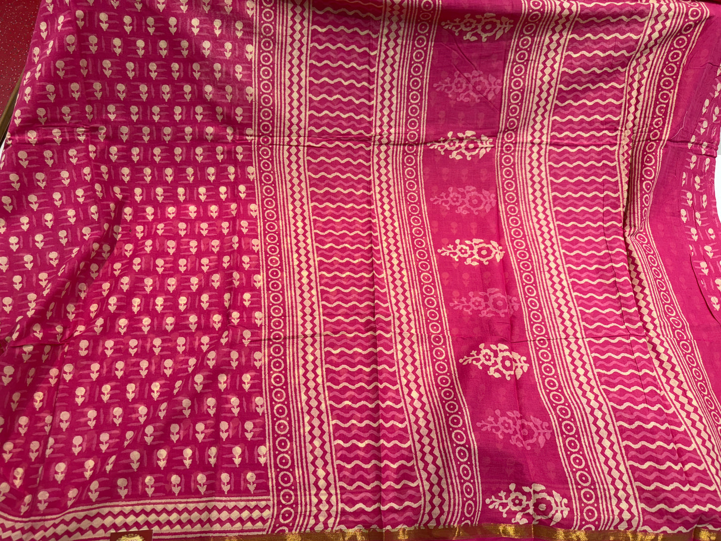 Pure Cotton Block Print With Zari Border Dn-5429