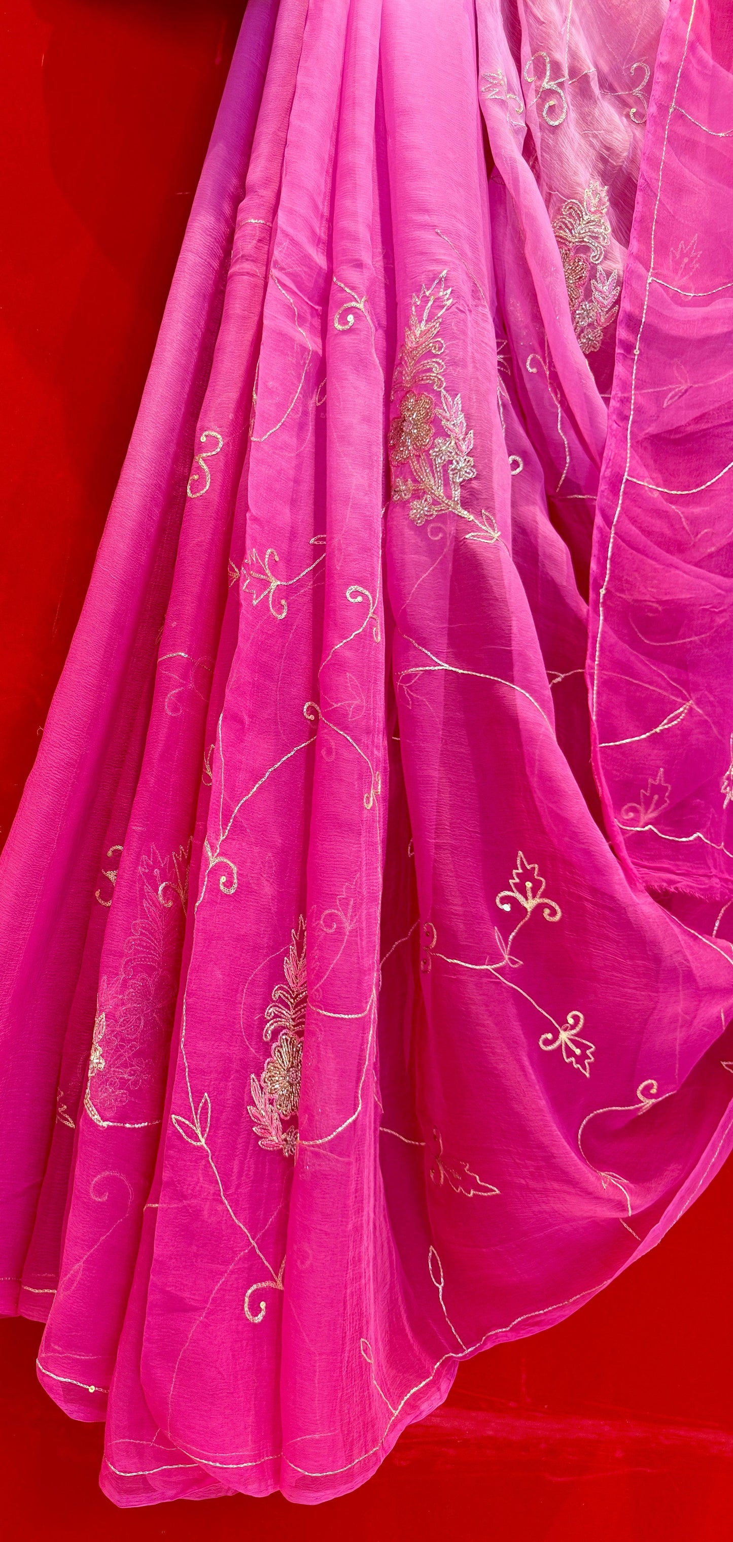 Pink Ombre Diamond Chiffon Saree