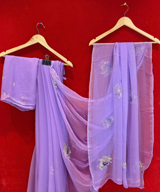 Lilac Diamond Chiffon Saree