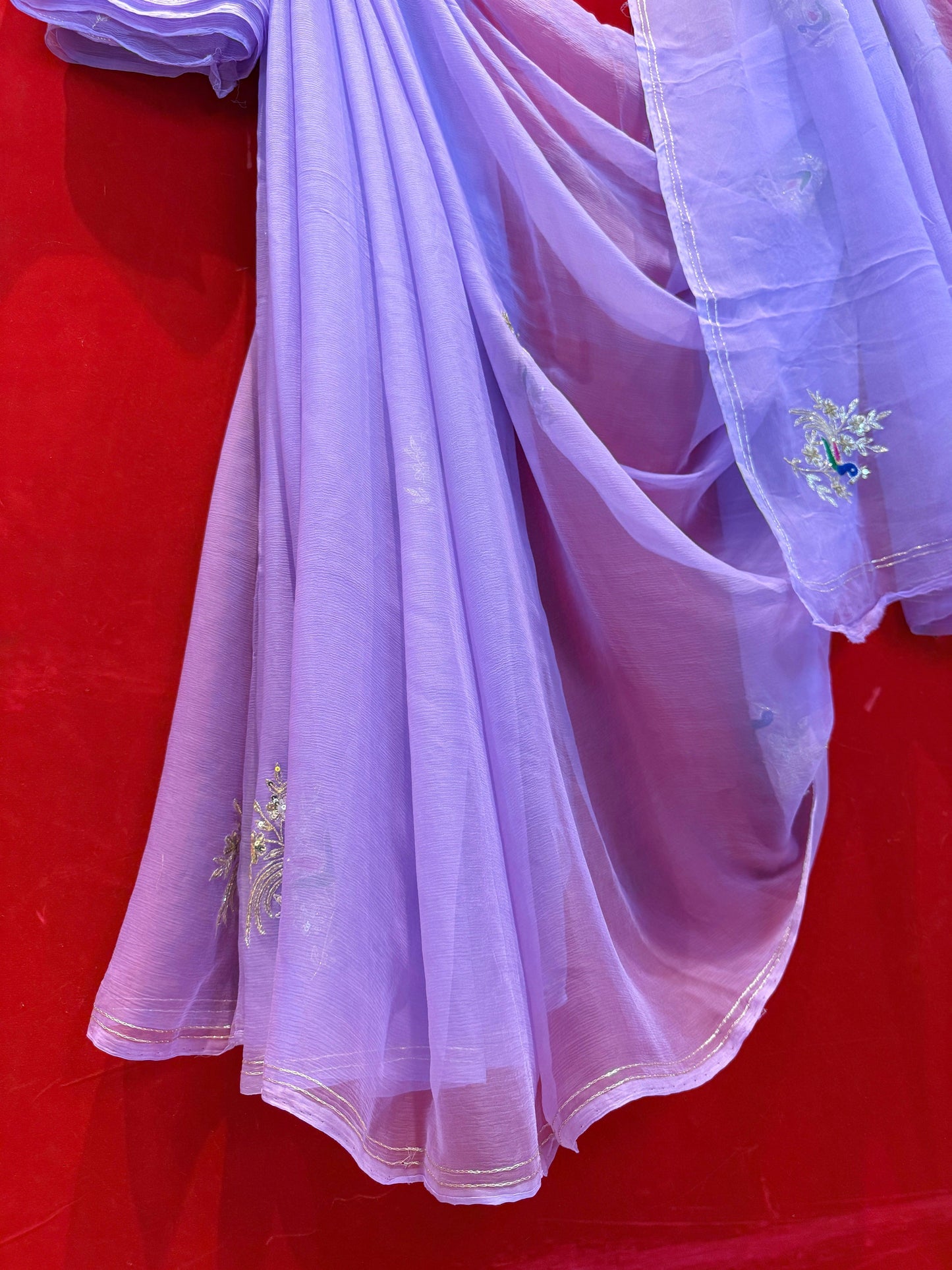 Lilac Diamond Chiffon Saree