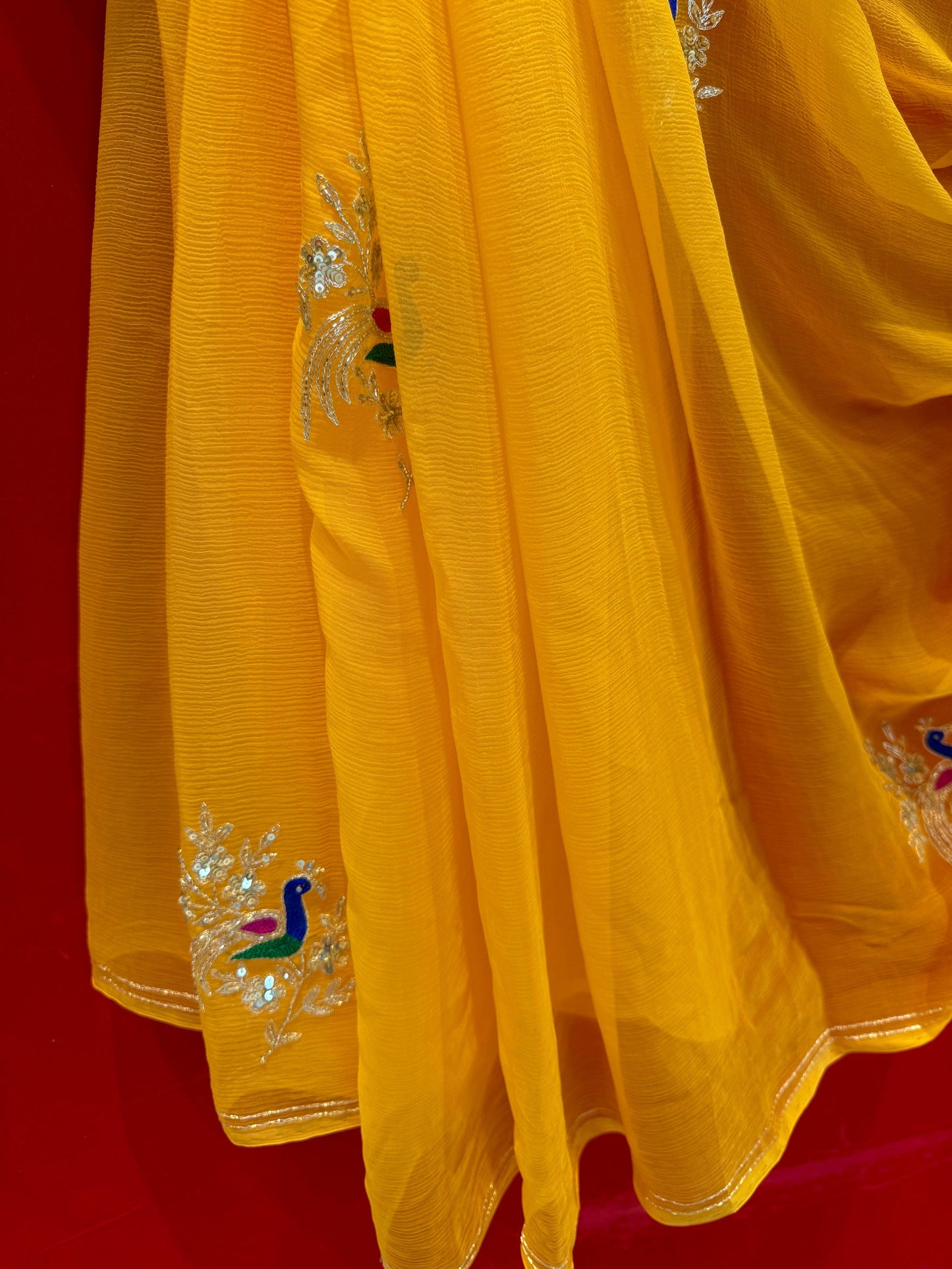 Yellow Diamond Chiffon Saree