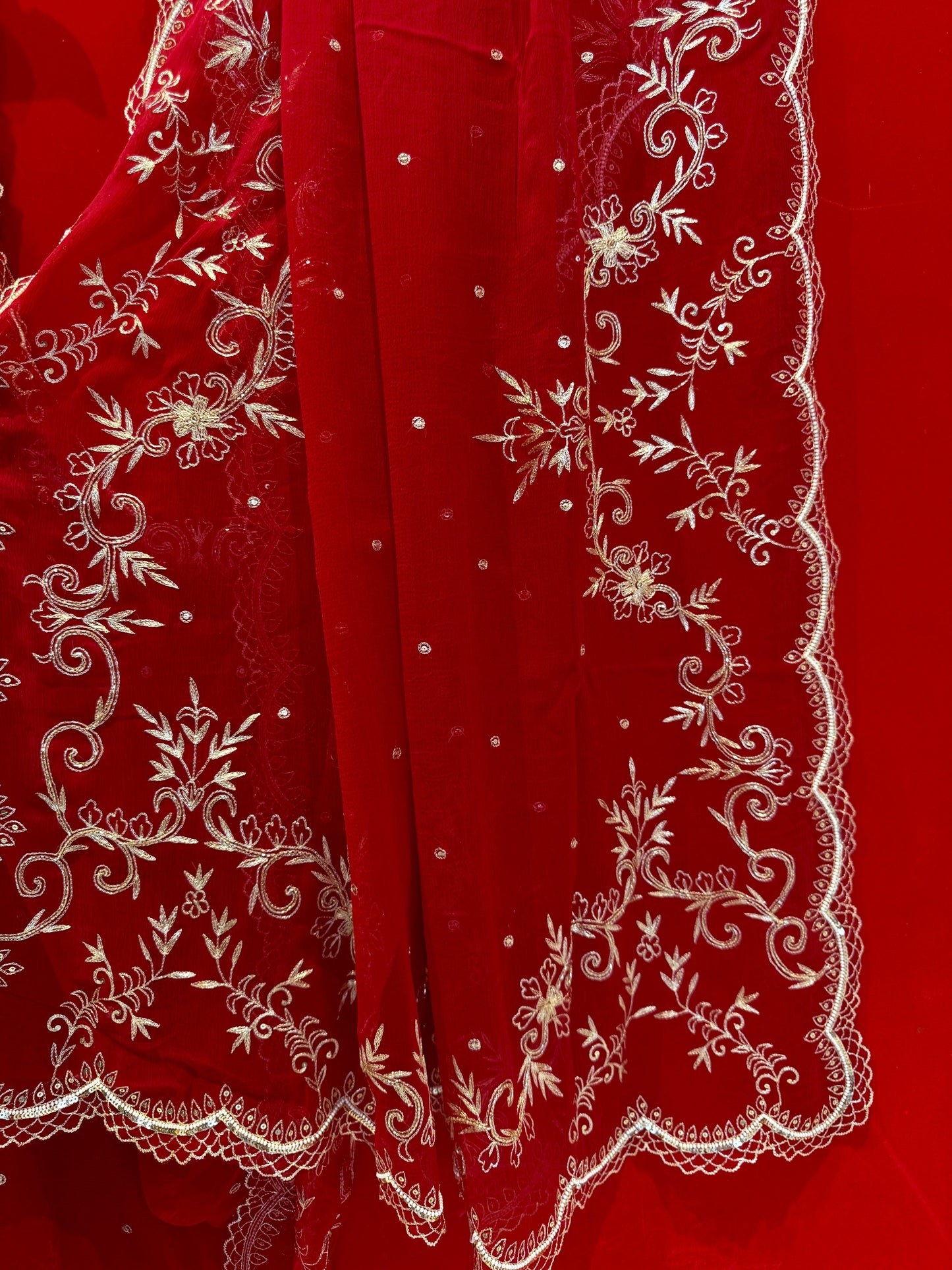 Red Diamond Chiffon Saree