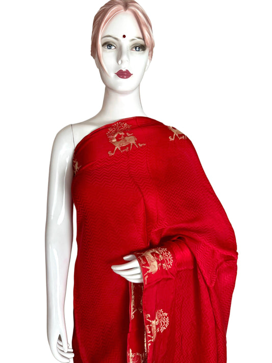 Red Crepe Silk Saree