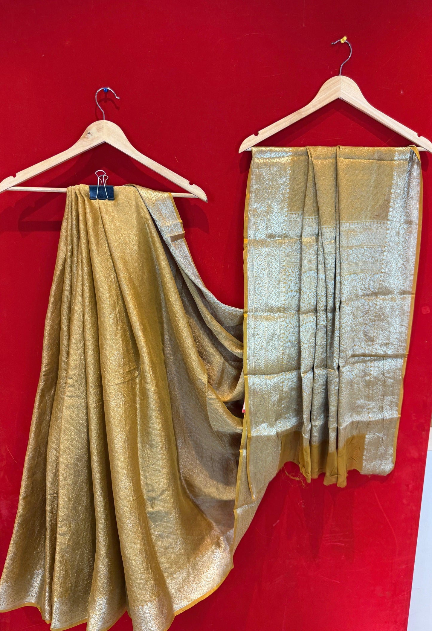 Golden Chinon Self Zari Saree