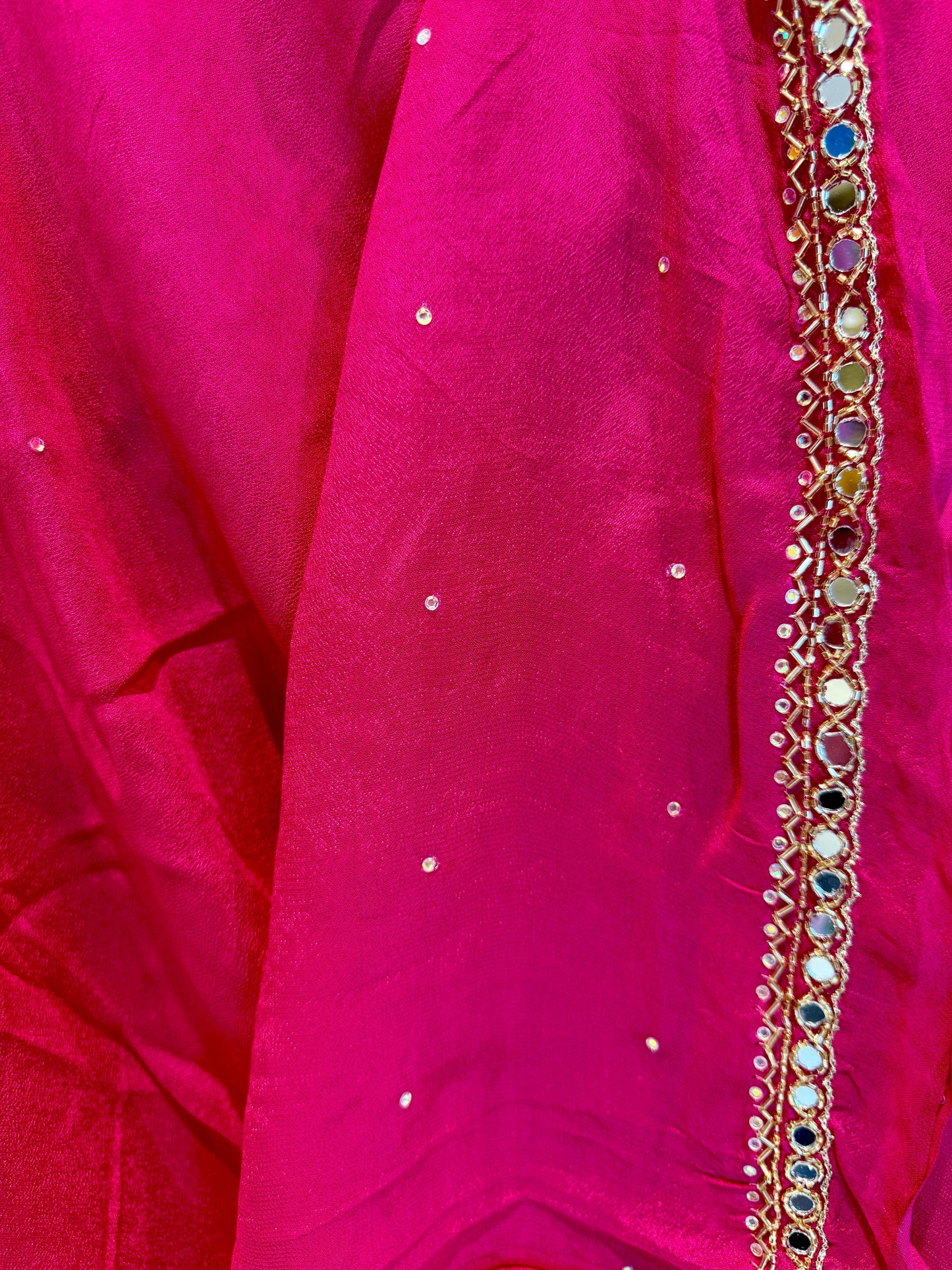 Magenta Printed Chiffon Saree with handwork