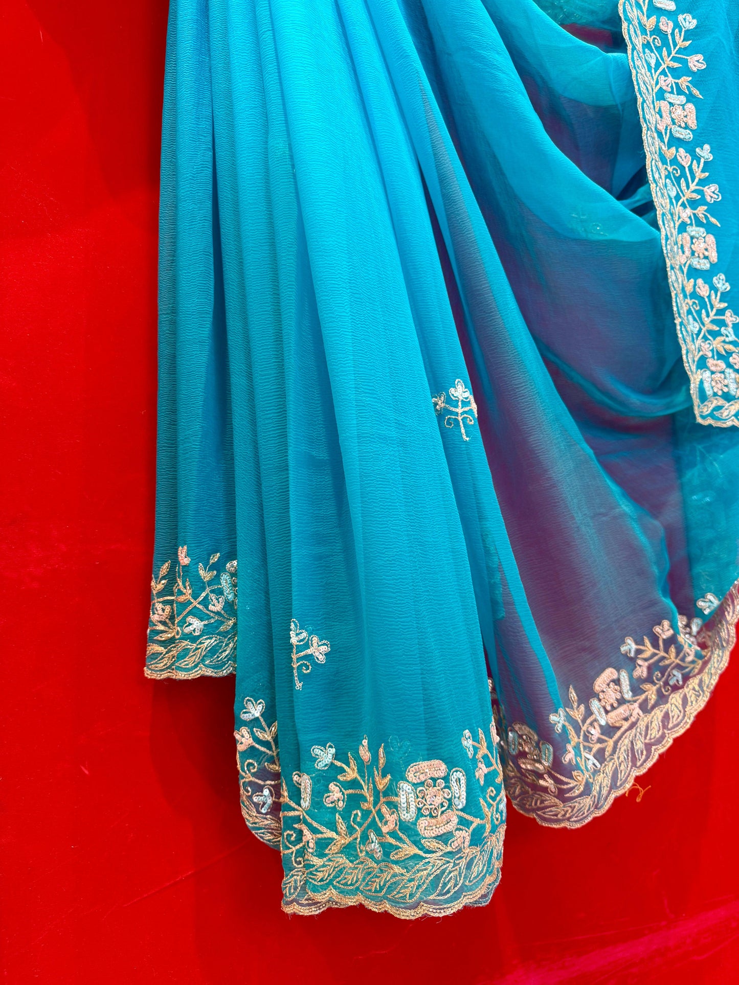 Firozee Diamond Chiffon Saree