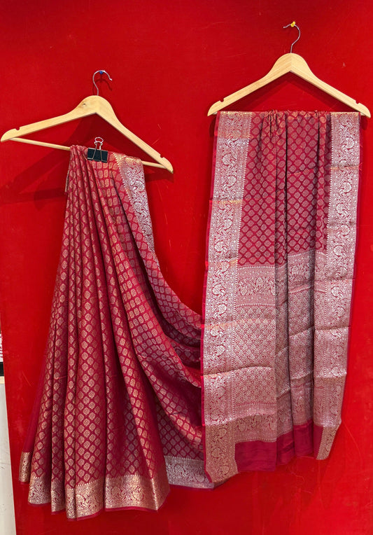 Magenta Chinon Self Zari Saree