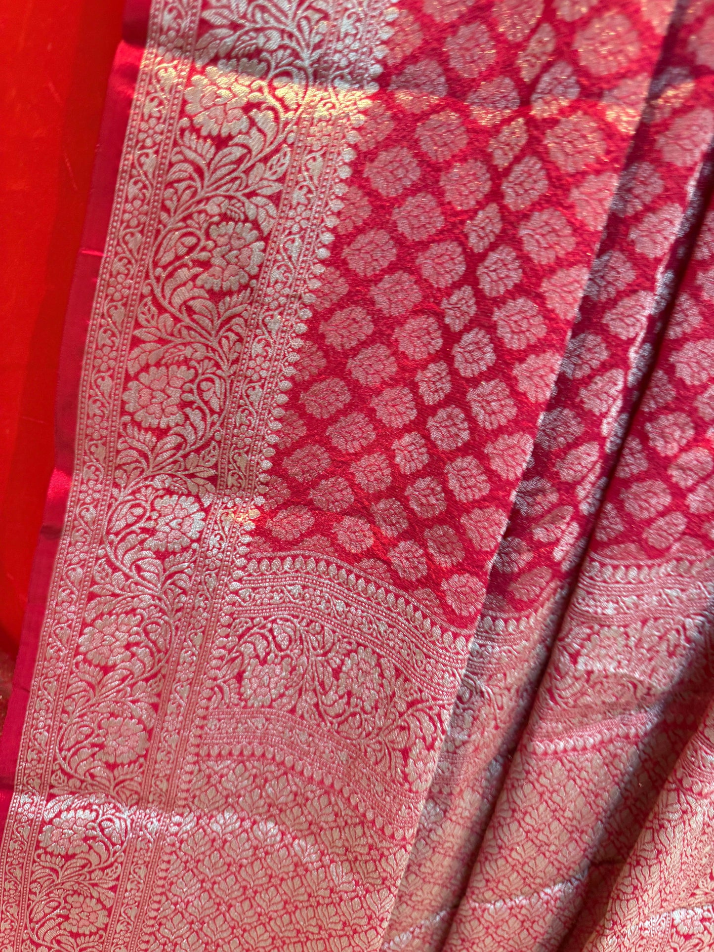 Magenta Chinon Self Zari Saree