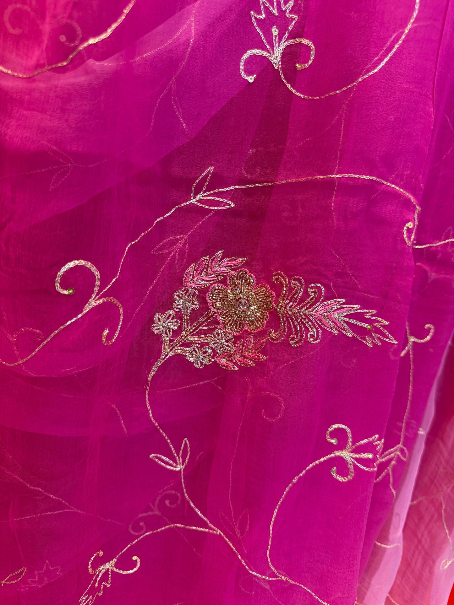 Pink Ombre Diamond Chiffon Saree