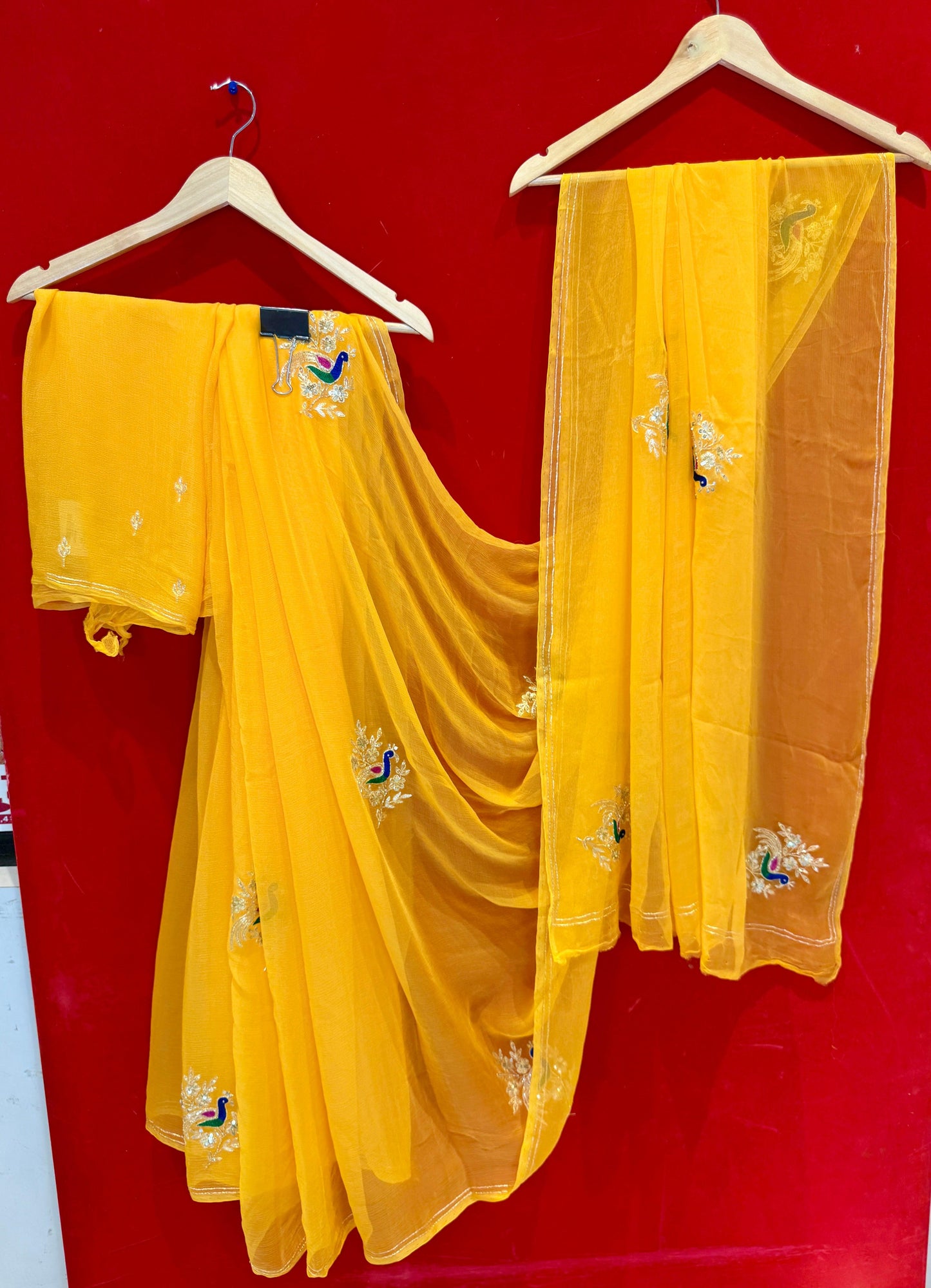 Yellow Diamond Chiffon Saree