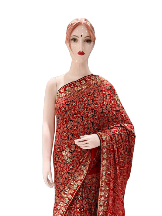 Ajhrakh Modal Silk Saree