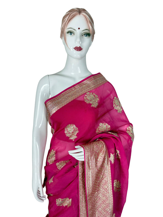 Onion Pink Chiffon Saree