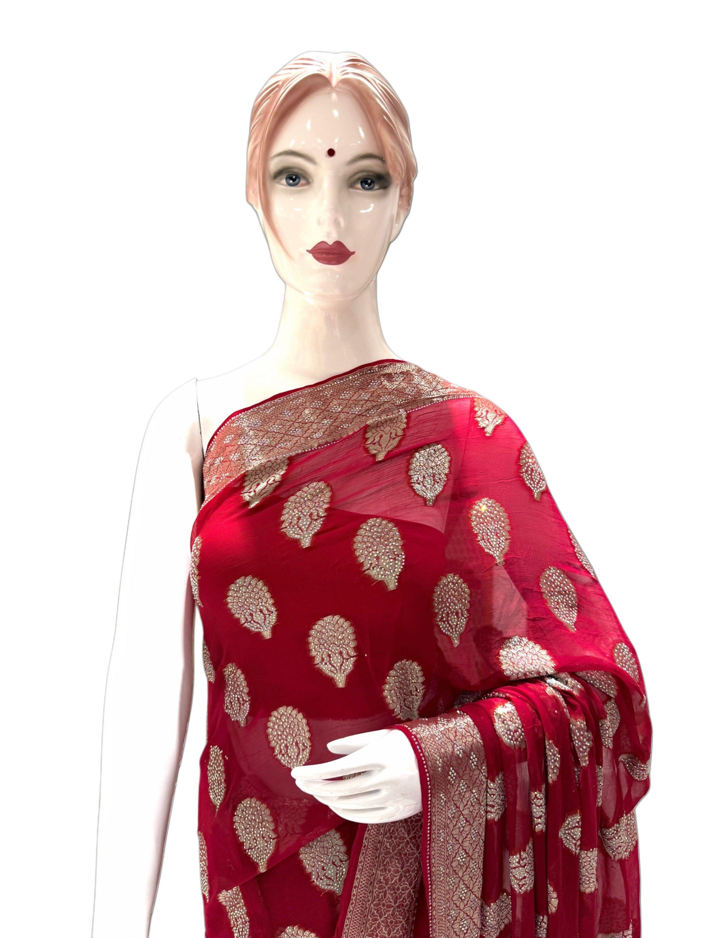 Red Chiffon Saree