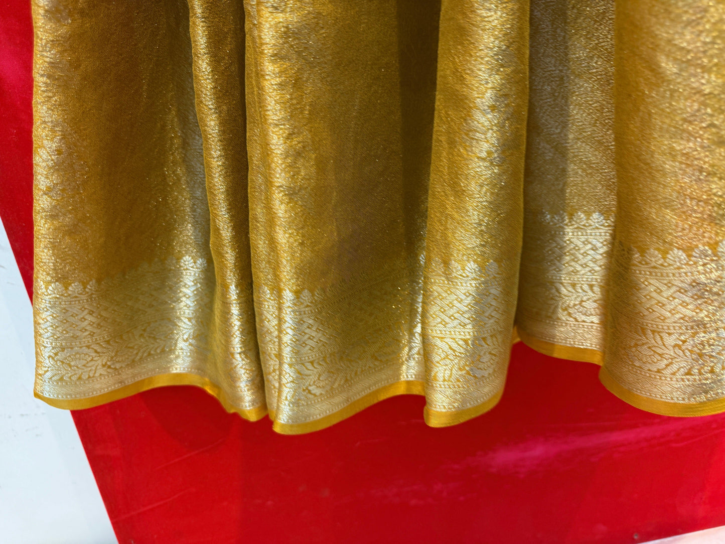 Golden Chinon Self Zari Saree