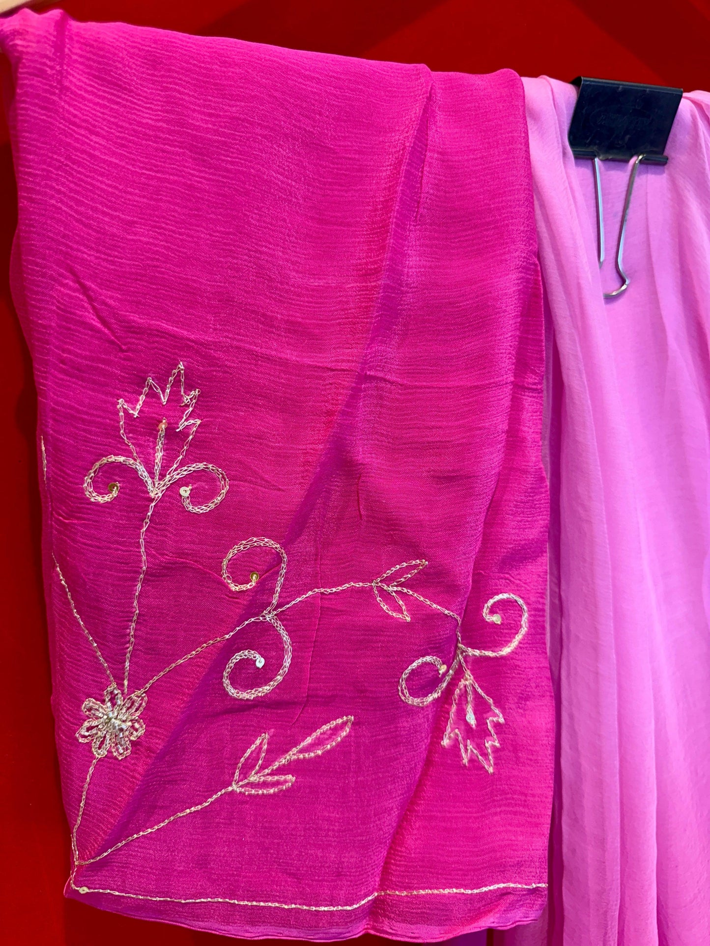 Pink Ombre Diamond Chiffon Saree