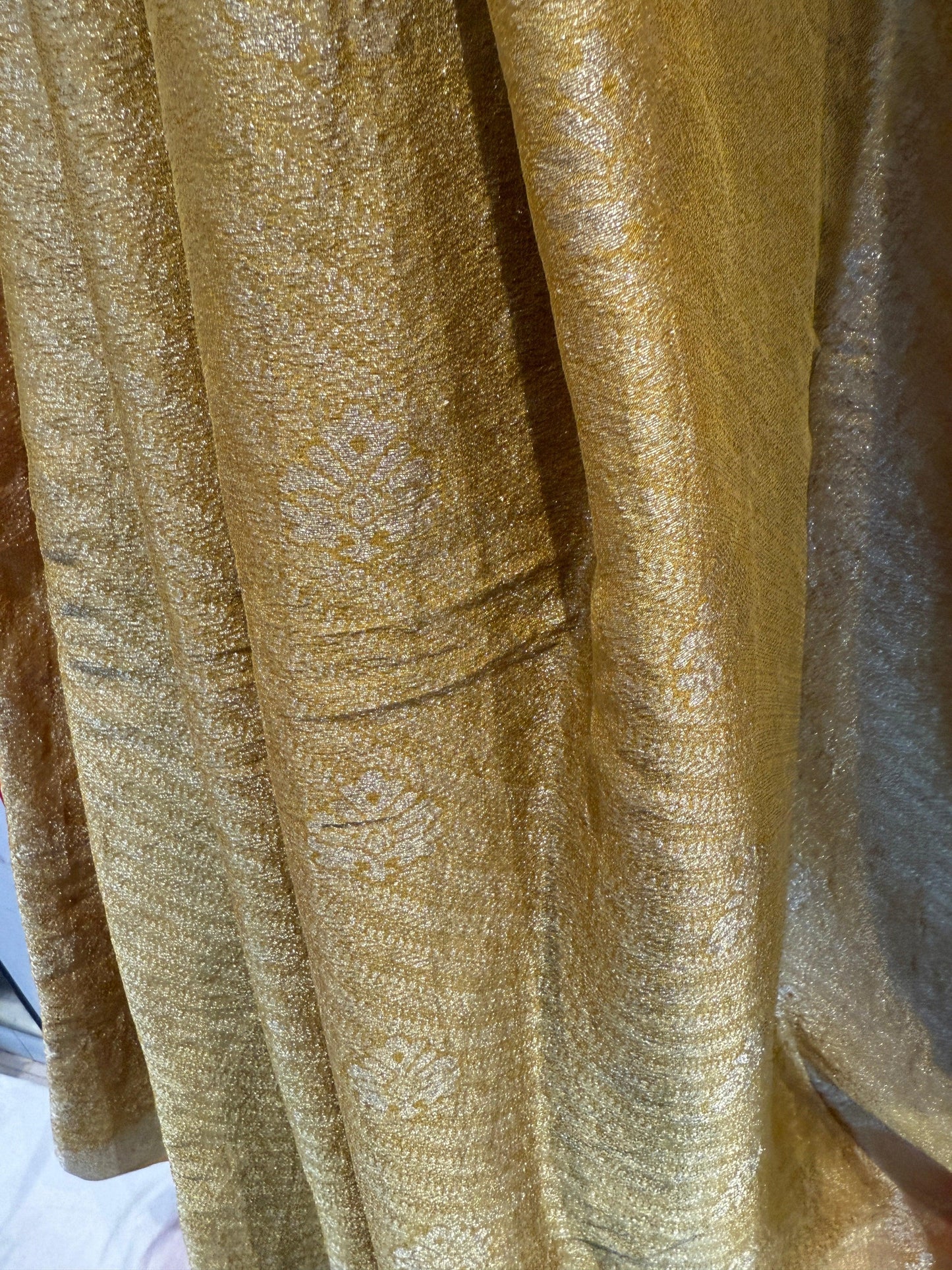 Golden Chinon Self Zari Saree