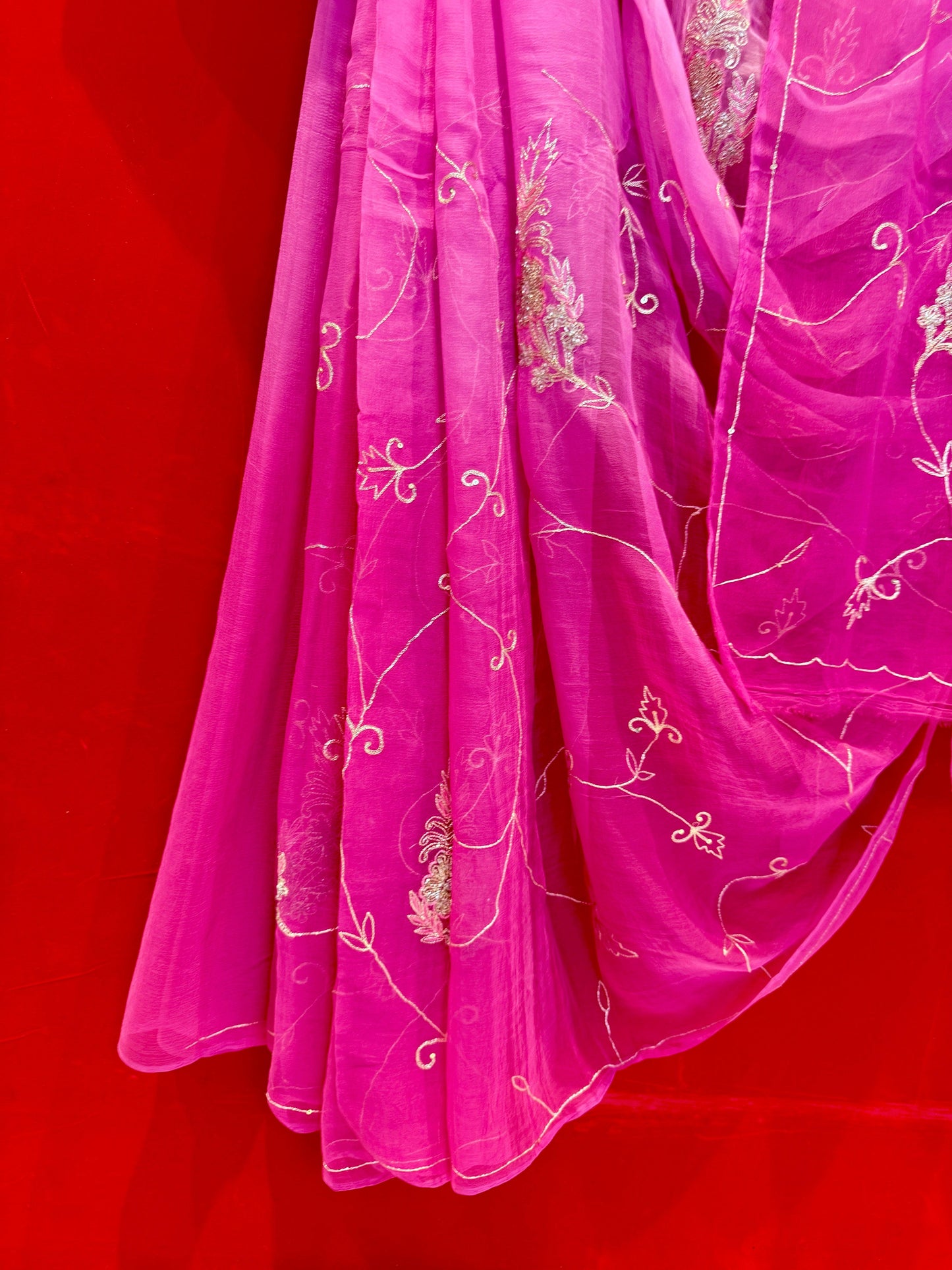 Pink Ombre Diamond Chiffon Saree