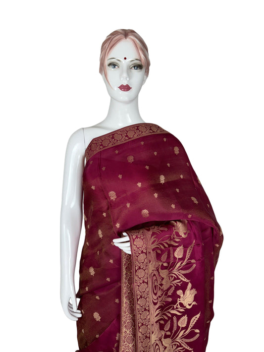 Wine Banarasi Saree